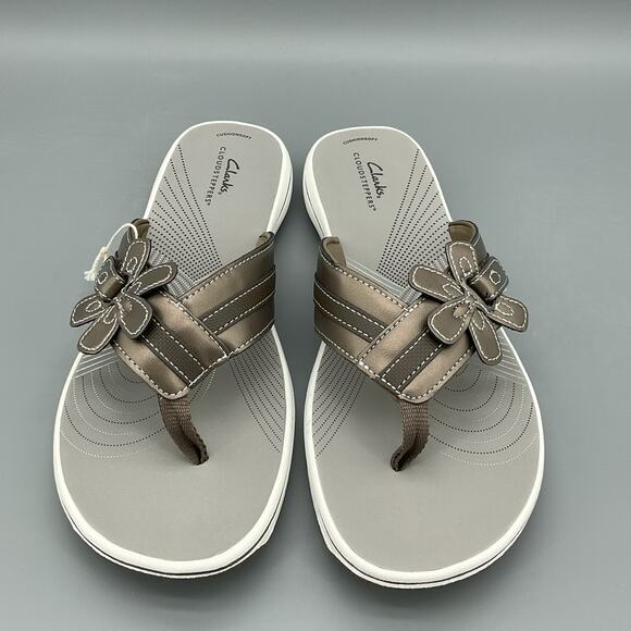 NEW Clarks Women’s Cloudsteppers Brinkley Flora Flip Flop Sandal Pewter Size 11M - Picture 3 of 10